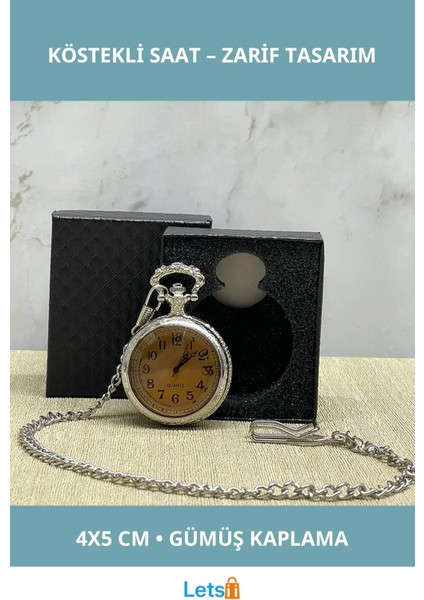 Özel Kutulu Camlı Gümüş Köstekli Saat
