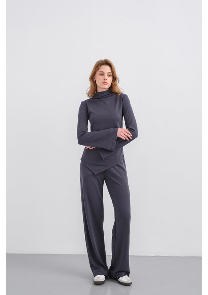 Füme Kadın Yumuşak Dokulu Premium Modal Balıkçı Yaka Asimetrik Kesim Alt-Üst Takım modelleri