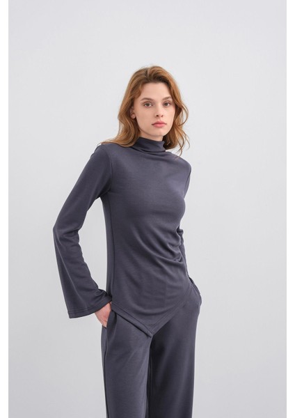 Füme Kadın Yumuşak Dokulu Premium Modal Balıkçı Yaka Asimetrik Kesim Alt-Üst Takım fırsatları