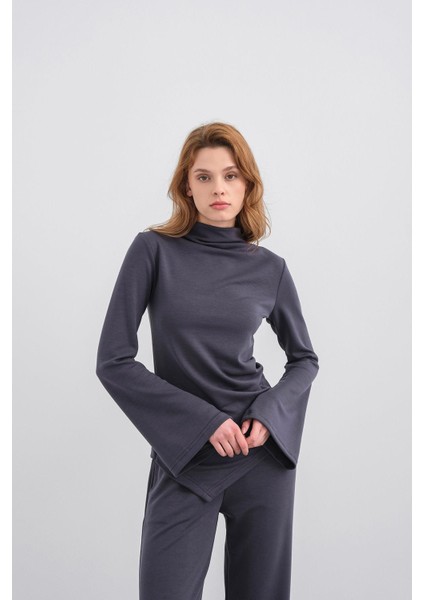 Füme Kadın Yumuşak Dokulu Premium Modal Balıkçı Yaka Asimetrik Kesim Alt-Üst Takım indirimleri