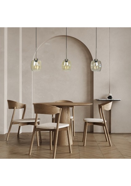 Üçlü Lunex Cam Bal Rengi Avize Ince Eskitme Başlık Sarkıt Yemek Masası Üstü Iç Mekan Cafe Otel