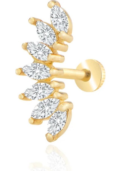 14 Ayar Altın Taşlı Yedili Markiz Taş Tragus Piercing