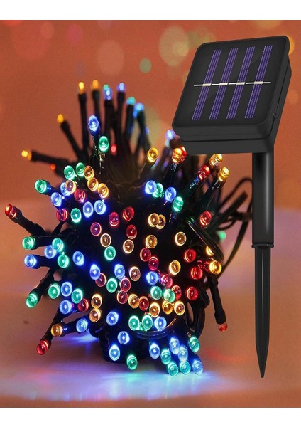 Solar 100 Ledli 12 Metre Renkli Bahçe Aydınlatma Dekorasyon Güneş Enerjili LED Renkli Işık Yılbaşı