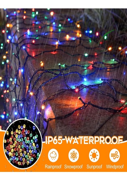 Solar 100 Ledli 12 Metre Renkli Bahçe Aydınlatma Dekorasyon Güneş Enerjili LED Renkli Işık Yılbaşı fırsatları