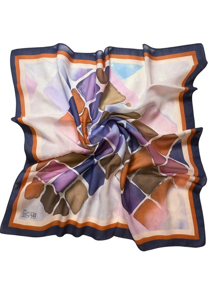 Lacivert Kahverengi Geometrik Desenli Eşarp