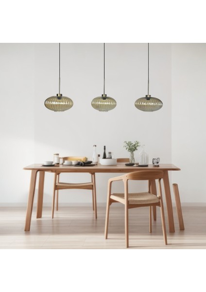 Üçlü Lunex Cam Bal Rengi Avize Ince Eskitme Başlık Sarkıt Yemek Masası Üstü Iç Mekan Cafe Otel