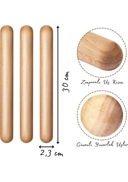 Kahverengi 5 Çift Ahşap Ritim Çubuğu, Çocuk Etkinliği, Müzik Eğitimi, 30 Cm, 10 Adet