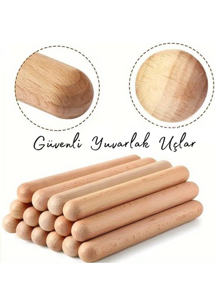 Kahverengi 5 Çift Ahşap Ritim Çubuğu, Çocuk Etkinliği, Müzik Eğitimi, 30 Cm, 10 Adet fiyatları