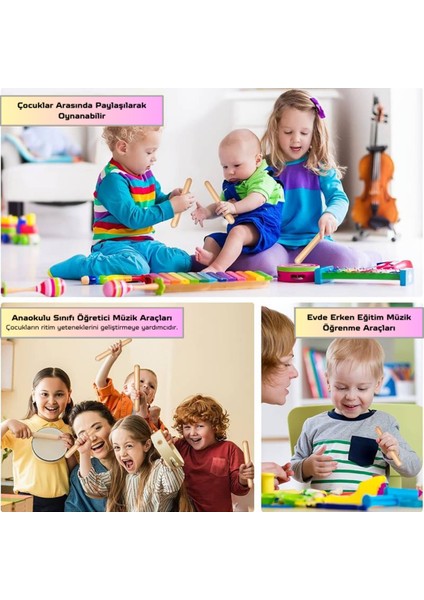 Kahverengi 5 Çift Ahşap Ritim Çubuğu, Çocuk Etkinliği, Müzik Eğitimi, 30 Cm, 10 Adet indirimleri