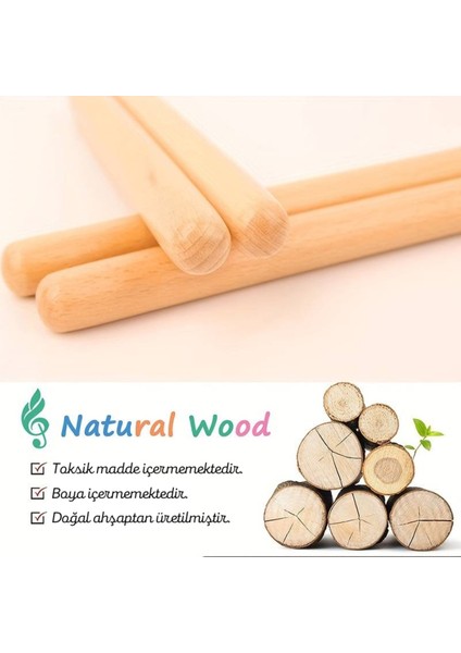 Kahverengi 5 Çift Ahşap Ritim Çubuğu, Çocuk Etkinliği, Müzik Eğitimi, 30 Cm, 10 Adet