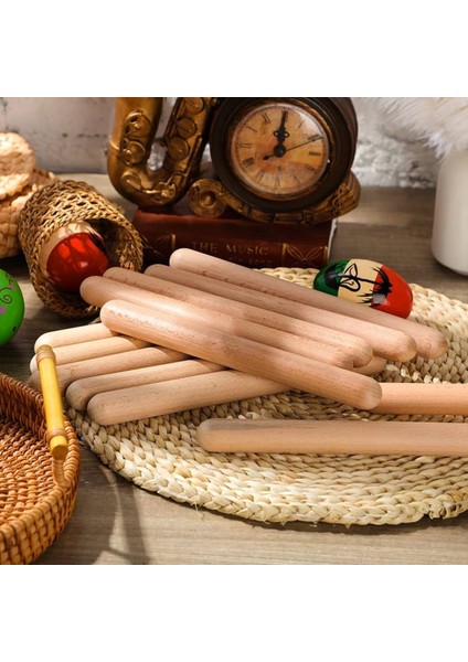 Kahverengi 5 Çift Ahşap Ritim Çubuğu, Çocuk Etkinliği, Müzik Eğitimi, 30 Cm, 10 Adet