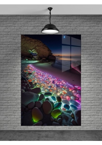 Sahilde Renkli Taşlar Cam Tablo