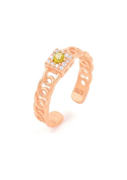 925 Ayar Zincir Işıltısı Sitrin Taşı Ayarlanabilir Kadın Yüzük modelleri