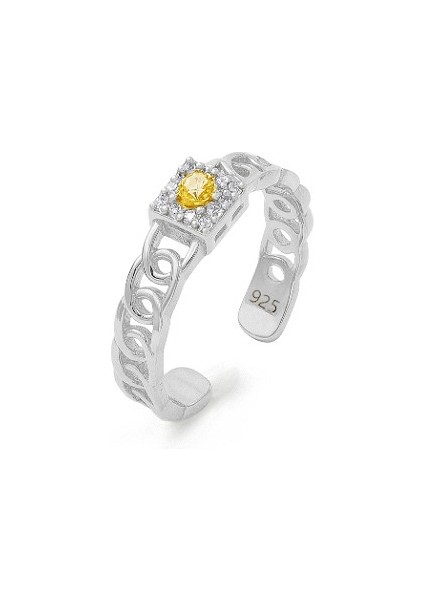 925 Ayar Zincir Işıltısı Sitrin Taşı Ayarlanabilir Kadın Yüzük fırsatları