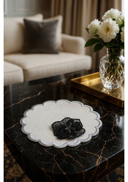 El Emeği Velara Sunum Matı – Taş Detaylı Siyah Çiçek, Şık Krem Zemin Özel Tasarım modelleri