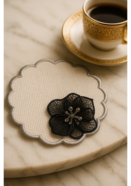 El Emeği Velara Sunum Matı – Taş Detaylı Siyah Çiçek, Şık Krem Zemin Özel Tasarım indirimleri