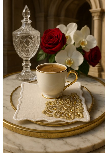 Gold Çiçekli Yılbaşı Temalı Premium Sunum Peçetesi – El Nakışı modelleri