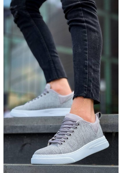 KB-X204 Kuback Gri Keten Beyaz Yüksek Taban Günlük Erkek Spor Ayakkabı