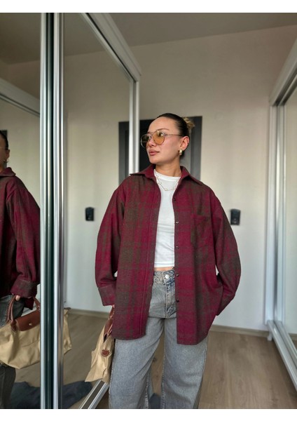 Kadın Oduncu Gömlek Bordo-Kahverengi