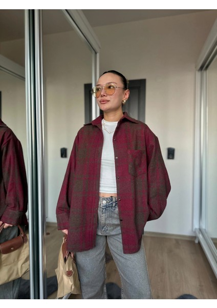 Kadın Oduncu Gömlek Bordo-Kahverengi fırsatları