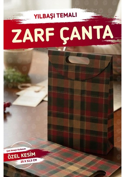 Yılbaşı Ekose Baskılı Zarf Model Karton Çanta 25 x 32,5x 4,5cm 1 Adet ,yılbaşı Hediye KUTUSU-T1538 fiyatları