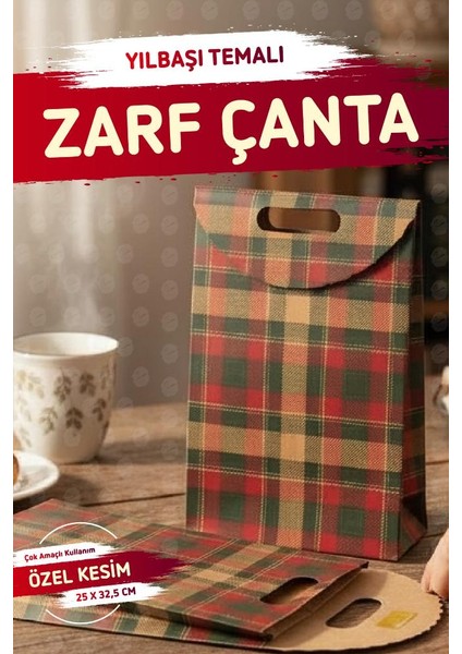 Yılbaşı Ekose Baskılı Zarf Model Karton Çanta 25 x 32,5x 4,5cm 1 Adet ,yılbaşı Hediye KUTUSU-T1538 fırsatları