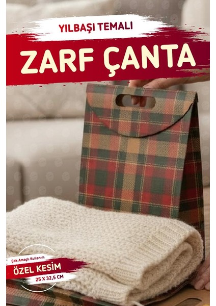 Yılbaşı Ekose Baskılı Zarf Model Karton Çanta 25 x 32,5x 4,5cm 1 Adet ,yılbaşı Hediye KUTUSU-T1538 indirimleri