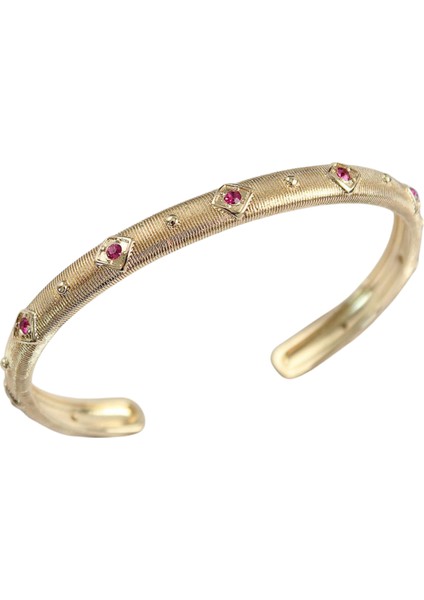 Gold Kare Zirkon Taşlı Vintage Kelepçe