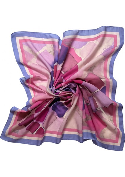 Pembe Mor Geometrik Desenli Eşarp