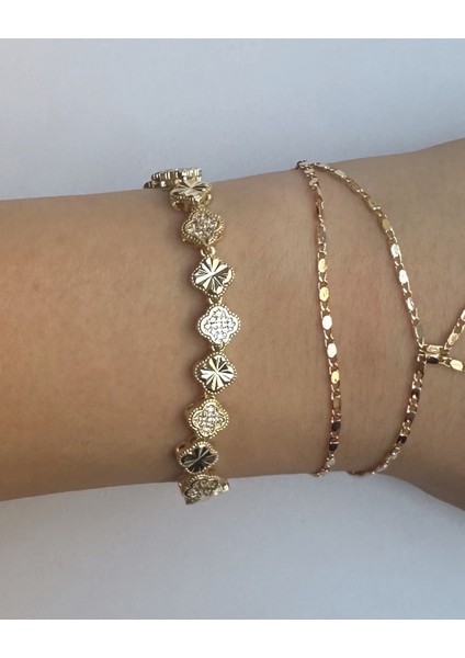 Gold Zirkon Taşlı Yonca Bileklik fiyatları