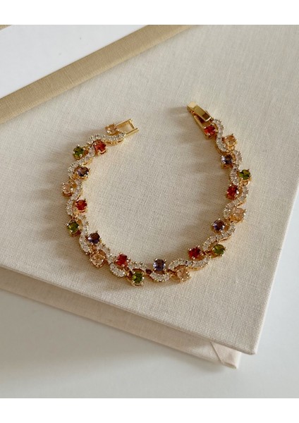 Renkli Zirkon Taşlı Zigzag Bileklik