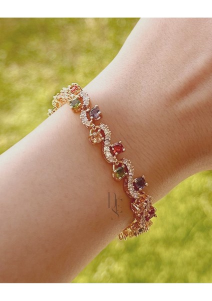 Renkli Zirkon Taşlı Zigzag Bileklik modelleri