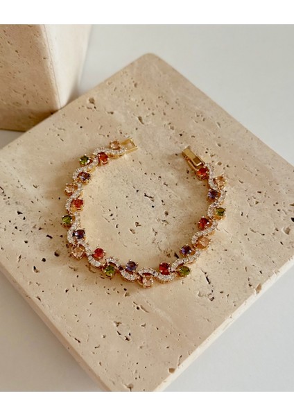 Renkli Zirkon Taşlı Zigzag Bileklik fırsatları