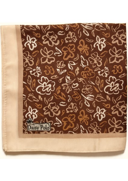 Kadın Kahverengi Soft Saten Bej Kenarlı Çiçek Desenli Kare Eşarp fiyatları