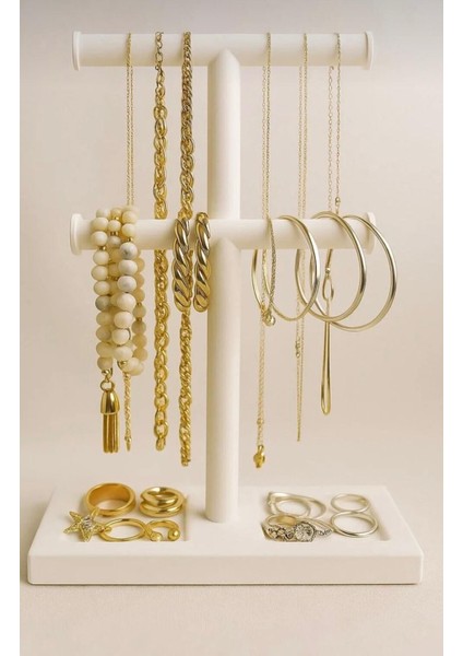 Dekoratif Ikili Takı Standı / Küpe,kolye ve Bileklik Organizeri/ Beyaz Renk/sert Plastik fiyatları