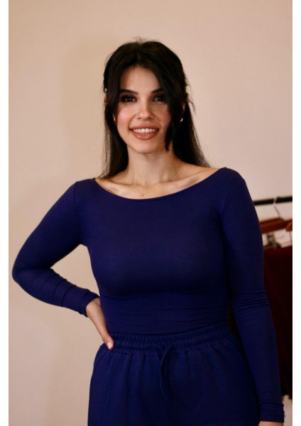 Kayık Yaka Uzun Kollu Kaliteli Buzzy Kumaş Badi