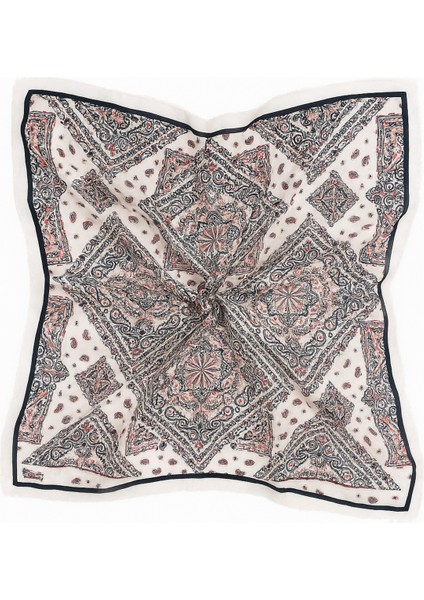 Kadın Krem Siyah Kırmızı Etnik Paisley Desenli Eşarp – Siyah Bordürlü Şık Tasarım