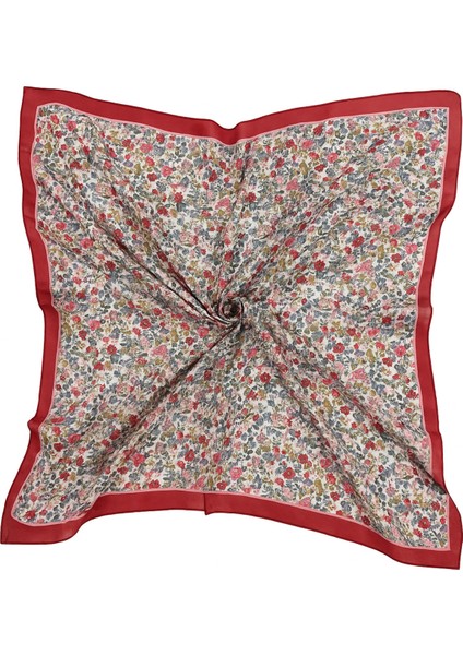 Kadın Renkli Çiçek Desenli Eşarp – Kırmızı Bordürlü Modern Tasarım fiyatları