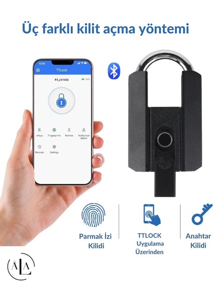 Akıllı Asma Kilit Parmak Izi, Anahtar ve Uygulama ile Açılabilir