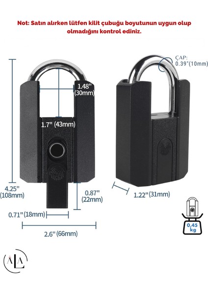 Akıllı Asma Kilit Parmak Izi, Anahtar ve Uygulama ile Açılabilir