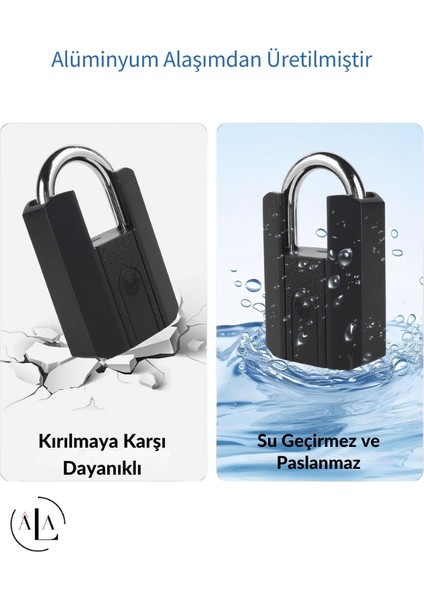 Akıllı Asma Kilit Parmak Izi, Anahtar ve Uygulama ile Açılabilir