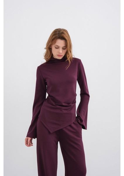 Mürdüm Kadın Yumuşak Dokulu Premium Modal Balıkçı Yaka Asimetrik Kesim Alt-Üst Takım modelleri