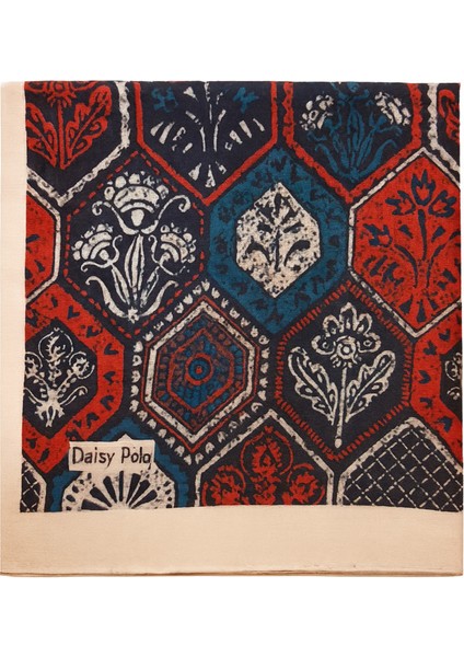 Lacivert Turuncu Etnik Desenli Eşarp fiyatları