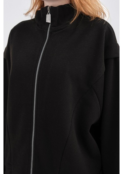 Siyah Kadın Pike Dokulu Bel Ayarlanabilir Fermuar Detaylı Bol Paça Alt-Üst Takım fırsatları