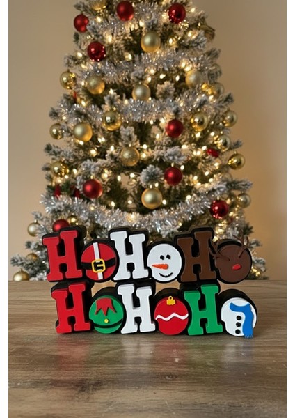 Ho Ho Ho Yılbaşı Dekor Seti – Figürlü Çiftli Noel Masaüstü Yazı