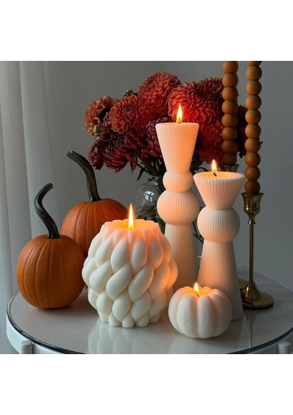 Lumıerı Candle El Yapımı Kokusuz Örgü Desenli Dekoratif Kalıp Mum – Kırık Beyaz -20*10 modelleri