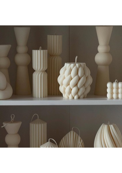 Lumıerı Candle El Yapımı Kokusuz Örgü Desenli Dekoratif Kalıp Mum – Kırık Beyaz -20*10 fırsatları