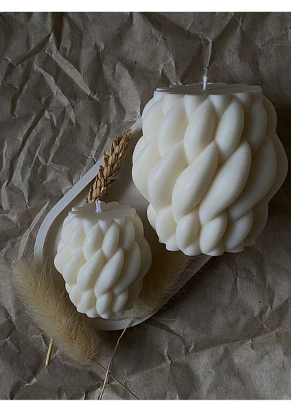 Lumıerı Candle El Yapımı Kokusuz Örgü Desenli Dekoratif Kalıp Mum – Kırık Beyaz -20*10 indirimleri