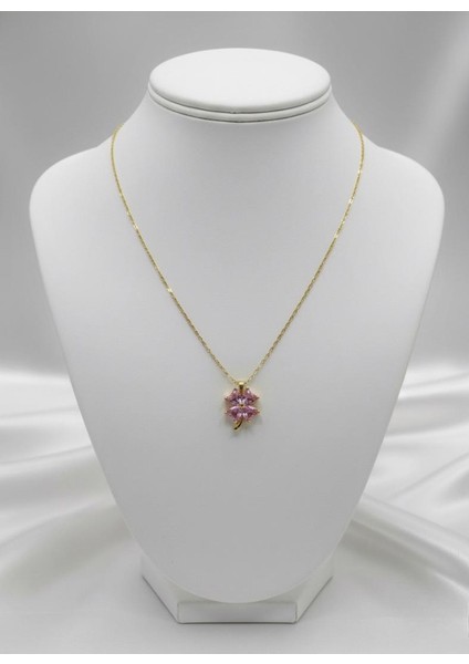 Kadın Taşlı Yonca Kolye Gold 316L Çelik modelleri