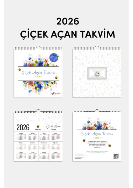 2026 Yeni Yıl Takvimi Çiçek Açan Takvim - Masa ve Duvar Tipi, Tohum Zarfı Hediyeli fırsatları